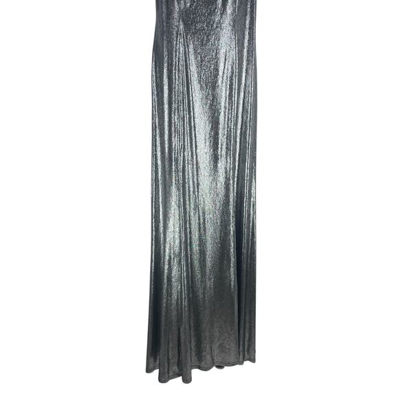 Tadashi Shoji Copley Shoulder Drape Lame Gown Silver Steel Size XL - Picture 6 of 13
